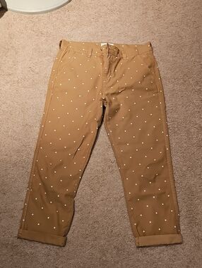 Current/Elliott Tan Chino Pants with White Polka Dots